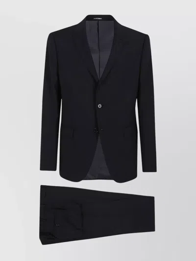 Emporio Armani Tailored Suit With Flap Pockets And Notched Lapels In Blue