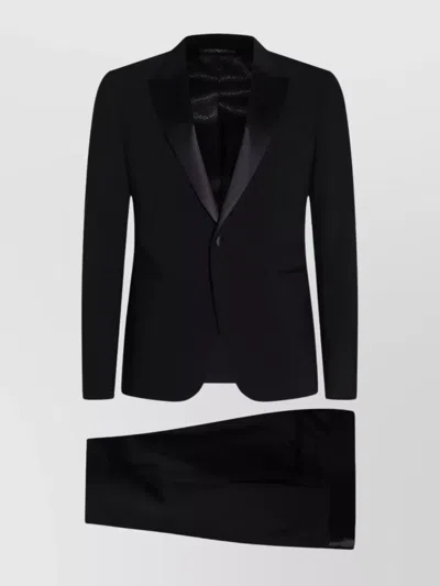 Emporio Armani Tailored Suit With Side Vents And Satin Lapel In Black