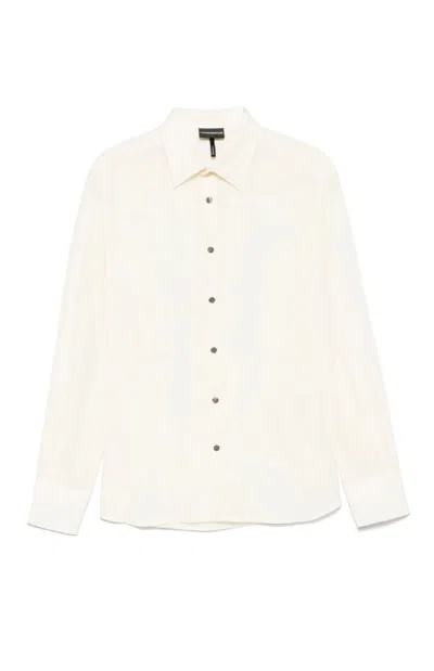 Emporio Armani Tailored White Shirt Crafted From Lyocell And Viscose In Multicolor