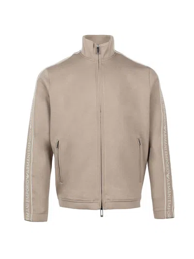 Emporio Armani Tan Logo Embroidered Zip-up Sweatshirt For Men In Ss24 Collection