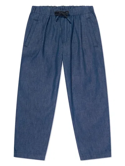 Emporio Armani Kids' Tapered-leg Chambray Trousers In Blue