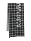 Emporio Armani Check-pattern Logo Scarf In Black