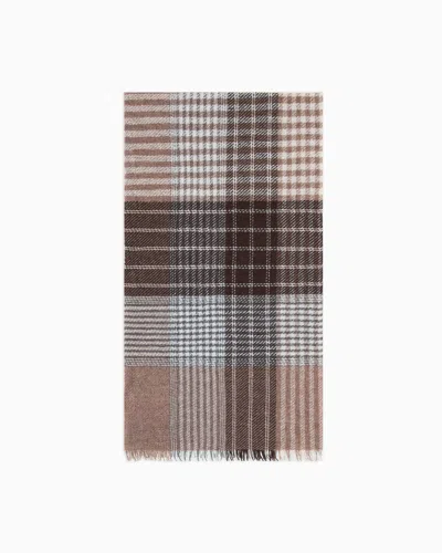 Emporio Armani Tartan Wool Scarf In Brown