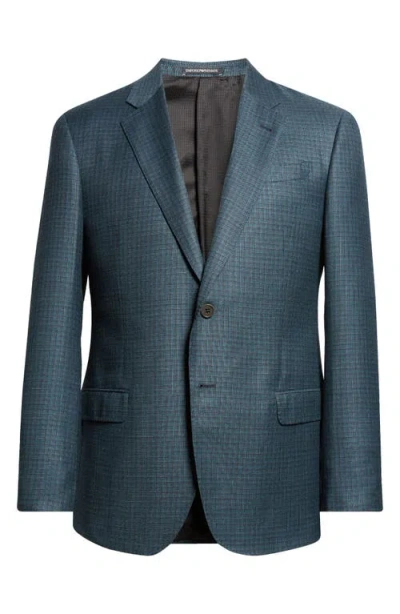 Emporio Armani Teal Shadow Check Wool Sport Coat In Blue