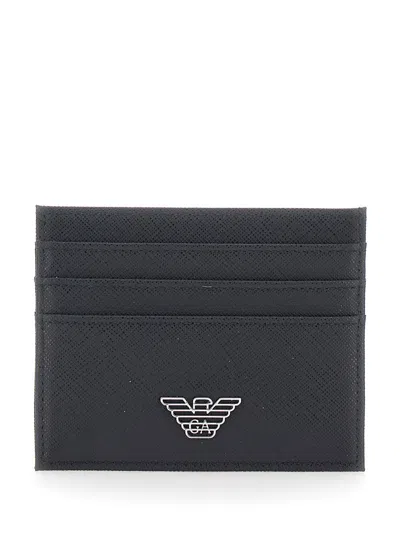 Emporio Armani Tech Fabric Cardholder With Metallic Logo And 8 Card Slots - Mini (10.5 X 8 Cm) In Black