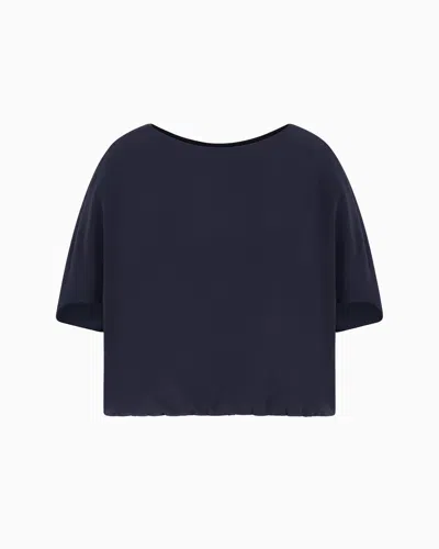 Emporio Armani Technical Cady Blouse With Gathered Hem In Navy Blue