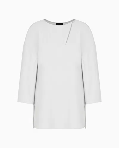 Emporio Armani Technical Cady Blouse With Laser Cuts In Green
