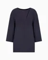 Emporio Armani Technical Cady Blouse With Laser Cuts In Blue