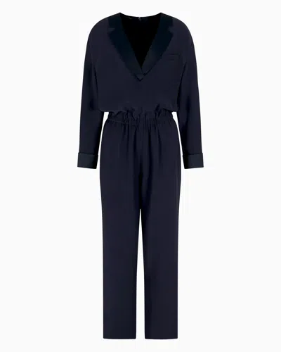Emporio Armani Technical Cady Jumpsuit With Satin Lapels In Blue