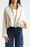 Emporio Armani Cropped Technical Cotton Windbreaker In Solid Medium Beige