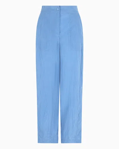 Emporio Armani Technical Cupro Trousers In Light Blue