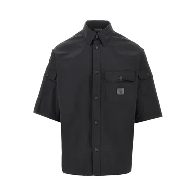 Emporio Armani Technical Fabric Multipocket Shirt In Black