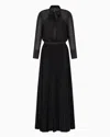 Emporio Armani Technical Georgette Two-piece Effect Long Dress In Black