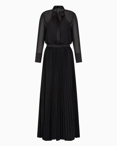 Emporio Armani Technical Georgette Two-piece Effect Long Dress In Black