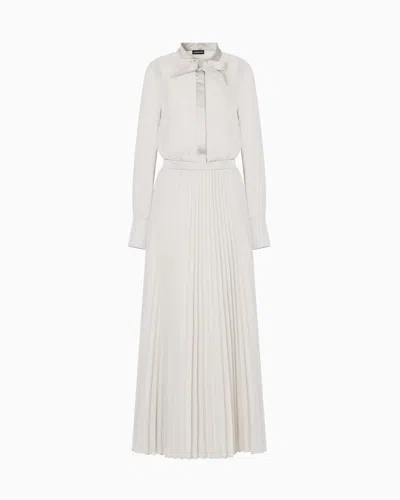 Emporio Armani Technical Georgette Two-piece Effect Long Dress In Grey