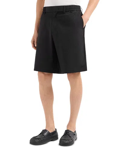 Emporio Armani Technical Nylon Blend Seersucker Regular Fit Bermuda Shorts In Black