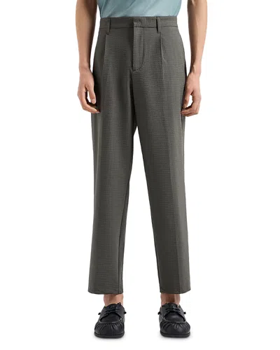 Emporio Armani Technical Nylon Blend Seersucker Regular Fit Pleated Pants In Hunter Green