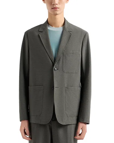 Emporio Armani Technical Seersucker Blazer In Dark Green