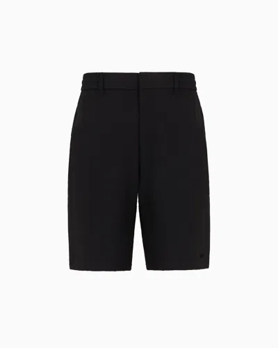 Emporio Armani Technical Seersucker, Elasticated-waist Chino Bermuda Shorts In Black