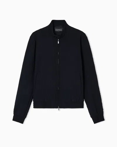 Emporio Armani Wool Blend Blouson Jacket In Black