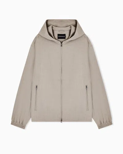 Emporio Armani Technical-seersucker Fabric Hooded Blouson In Neutral