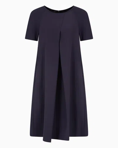 Emporio Armani Techno Cady Flared Dress With Oversized Godet Pleat In Blue