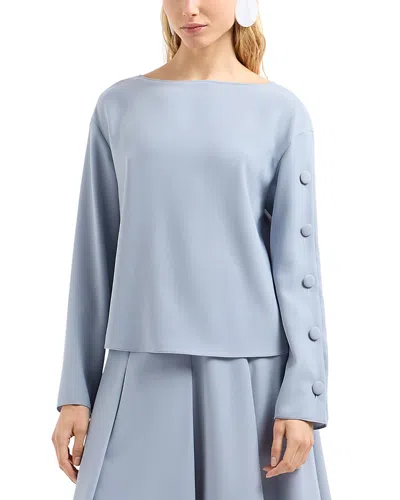 Emporio Armani Techno Cady Long Sleeve Blouse In Moon Grey