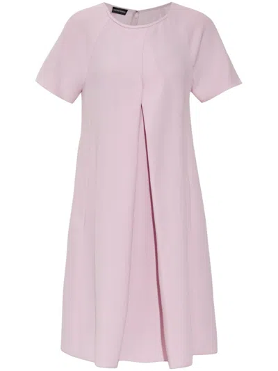 Emporio Armani Techno Cady Flared Dress With Oversized Godet Pleat In Peony