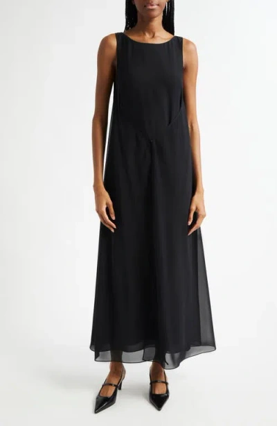 Emporio Armani Techno Sleeveless Maxi Dress In Solid Black