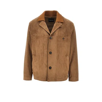 Emporio Armani Tecno Suede Leather Single-breasted Jacket In Multi