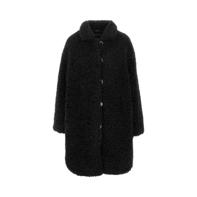 Emporio Armani Teddy Fabric Oversized Coat In Blue