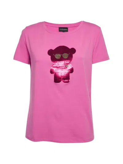 Pre-owned Emporio Armani Teddy Sequin-embellished T-shirt In Pink