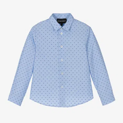 Emporio Armani Teen Boys Blue Stripe Eagle Cotton Shirt