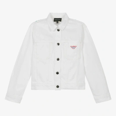 Emporio Armani Teen Girls Ivory Embroidered Denim Jacket
