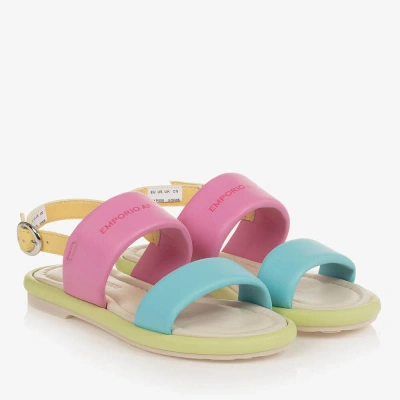 Emporio Armani Teen Girls Multicoloured Leather Sandals In Pink