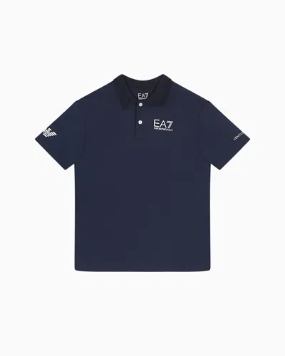 Emporio Armani Kids' Tennis Pro Boy Polo Shirt In Ventus7 Technical Fabric In Navy Blue