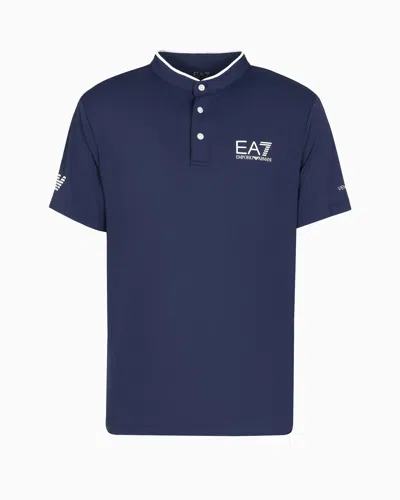 Emporio Armani Tennis Pro Grandad-collar Polo Shirt In Ventus7 Technical Fabric In Navy Blue