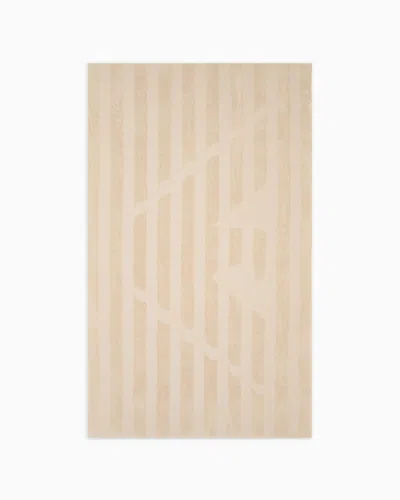 Emporio Armani Terrycloth Beach Towel With Oversized Eagle In Beige
