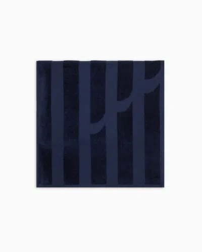 Emporio Armani Terrycloth Beach Towel With Oversized Eagle In Navy Blue