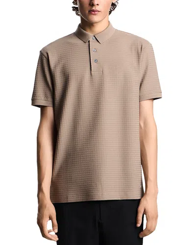Emporio Armani Textured Allover Geometric Square Jacquard Motif Polo Shirt In Brown