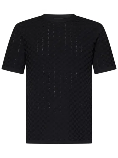 Emporio Armani Textured Black Sweater In Soft Viscose Blend