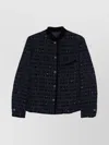 Emporio Armani Textured Blazer With Front Pocket And Velvet Collar In Blue