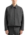 Emporio Armani Textured Blouson Wool Blend Jacket In Solid Black