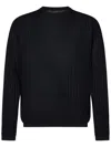 Emporio Armani Textured Blue Crewneck Sweater With Modern Wave Pattern In Black