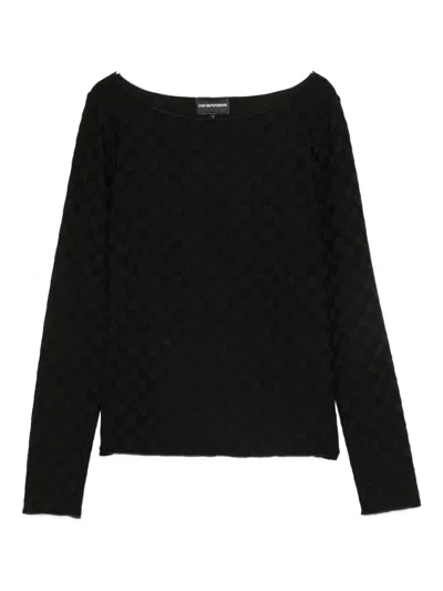 Emporio Armani Textured Boat-neck Sweater In Black