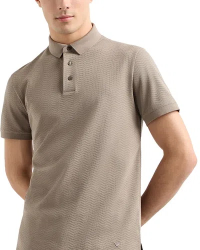 Emporio Armani Cotton Textured Polo Shirt In Beige