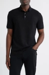 Emporio Armani Textured Cotton Polo In Black