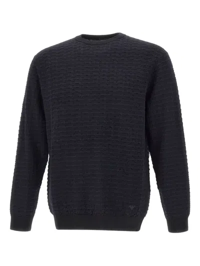 Emporio Armani Textured Crew-neck Sweater In Blue