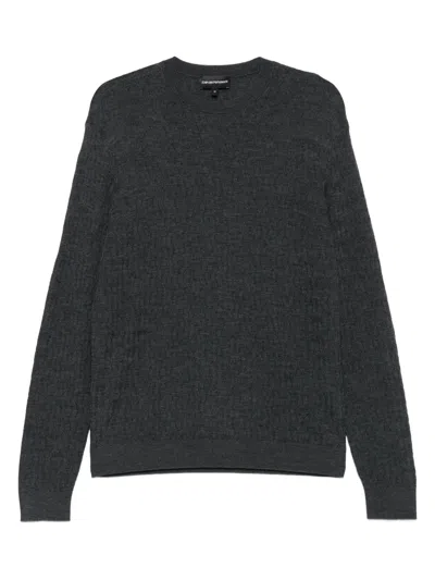 Emporio Armani Textured Crew-neck Sweater In Gray