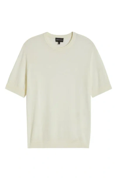 Emporio Armani Textured Dot Short Sleeve Crewneck Sweater In Ivory